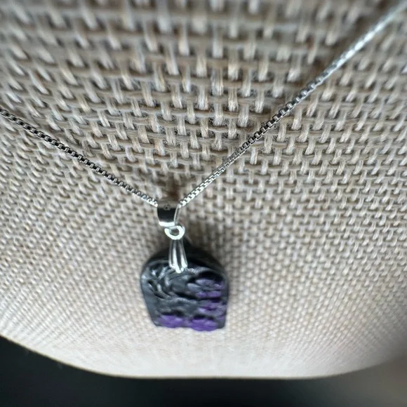 Arch Shaped Deer and Flowers Sugilite Pendant on Sterling Silver Box Chain - Picture 9 of 16